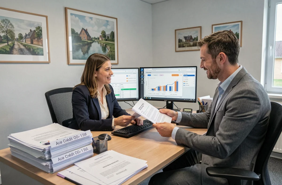 Conseillère Ace Crédit Oise présentant des options de crédit immobilier à un client