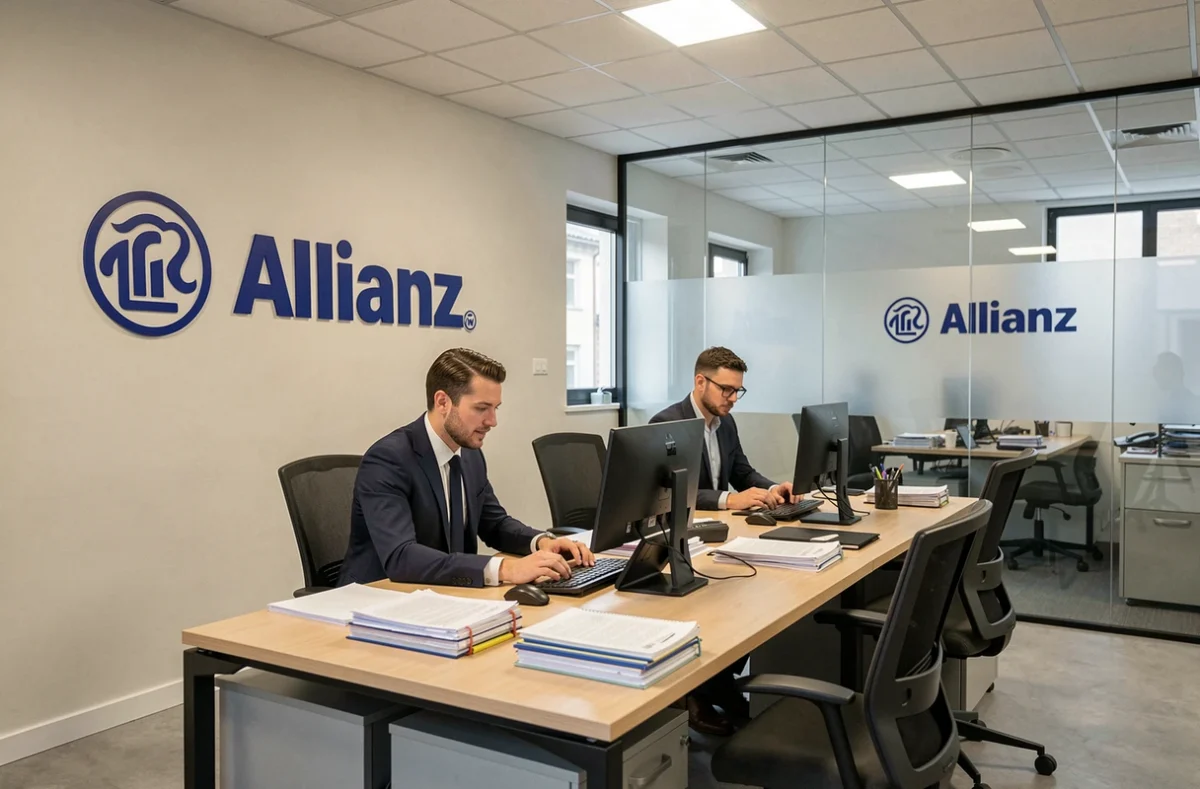 Agents Allianz de la Loire dans leur agence professionnelle avec branding distinctif