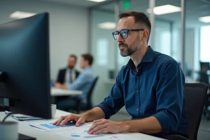 Professionnel analysant un calcul de ROI sur ordinateur dans un bureau moderne, illustrant les erreurs coûteuses à éviter