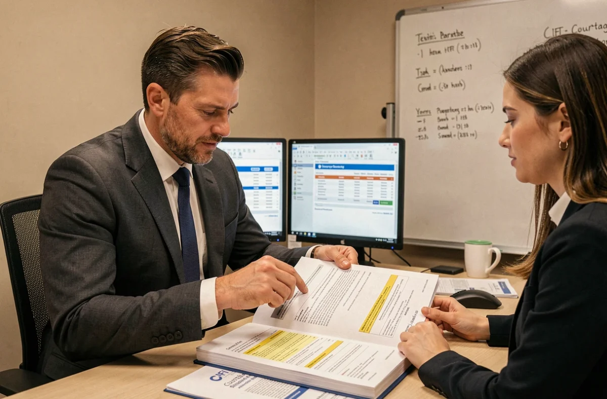 Courtier CIFI Courtage analysant un dossier de financement immobilier avec un client
