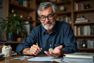 Collectionneur examinant une pièce de 2 euros Jeux Olympiques 2026