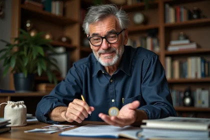 Collectionneur examinant une pi&egrave;ce de 2 euros Jeux Olympiques 2026