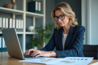 Comptable de PME analysant les états financiers annuels sur son bureau pour anticiper la date limite du bilan comptable 2026