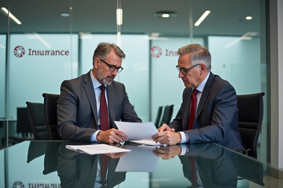 Réunion entre un client et un conseiller en assurance dans une agence professionnelle pour déclarer un sinistre
