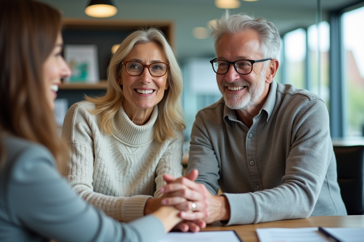 Couple discutant de prêt avec conseiller en banque