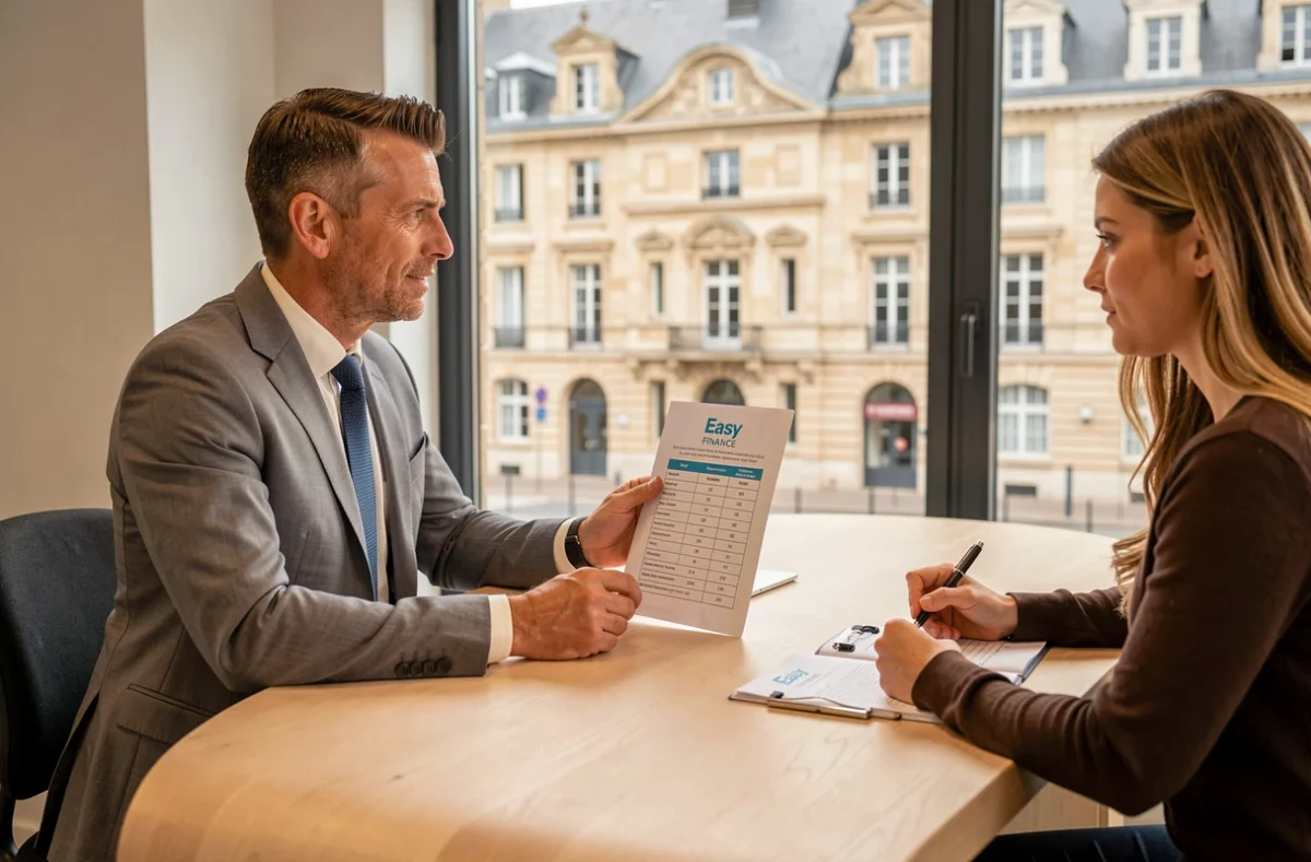 Courtier Easy Finance Compiègne présentant une comparaison de prêts immobiliers à des clients