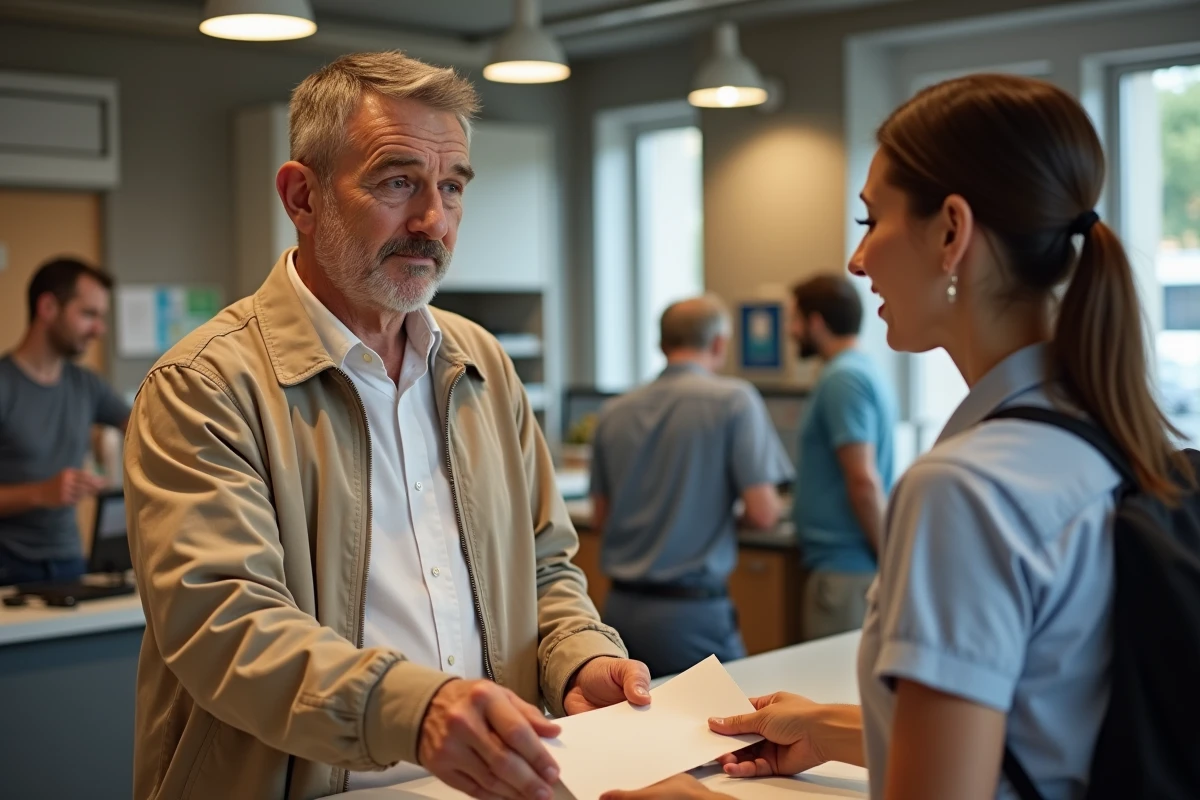 Homme envoyant une lettre recommandée à la poste pour résilier son contrat Direct Assurance