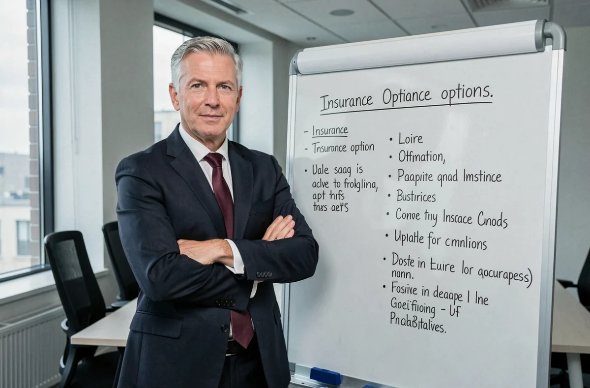 Erick Meyer, courtier en assurance dans la Loire, présentant des options dans une salle de réunion