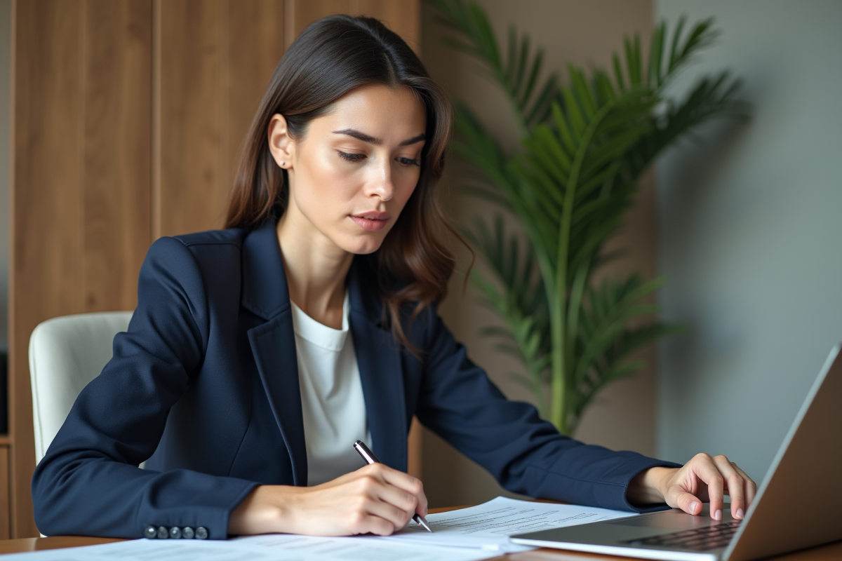 Femme professionnelle en bureau moderne et élégant