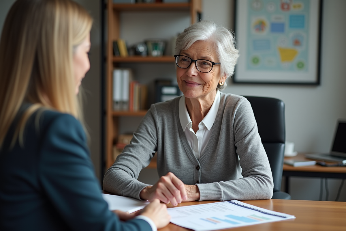 Femme souriante discutant avec un conseiller financier