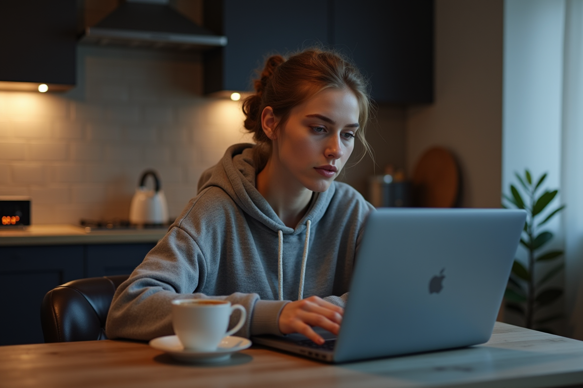 Jeune femme regardant des graphiques de cryptomonnaie sur son ordinateur