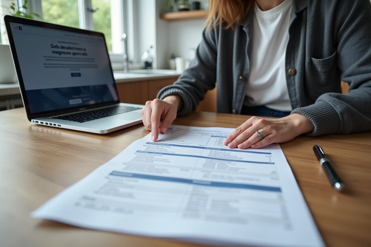 Femme consultant le site impots.gouv.fr sur son ordinateur portable pour remplir la case 7DB de sa déclaration fiscale 2026