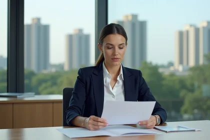Femme professionnelle en bureau immobilier