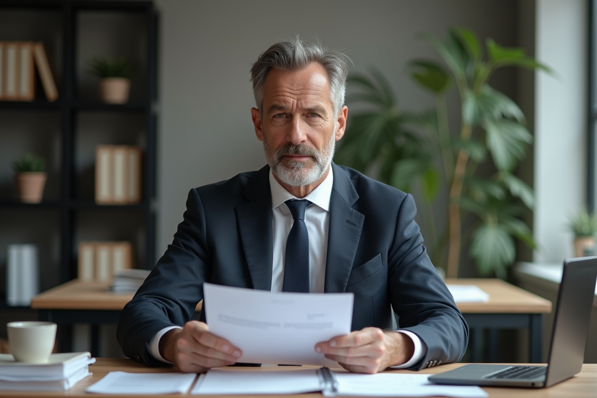 Homme d'affaires avec dossier d'assurance en bureau