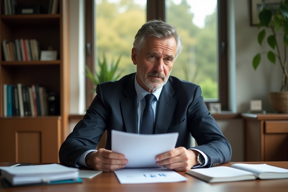 Homme d'affaires en costume avec documents d'assurance
