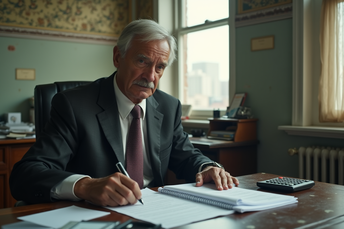 Homme d'affaires préoccupé examinant des documents financiers