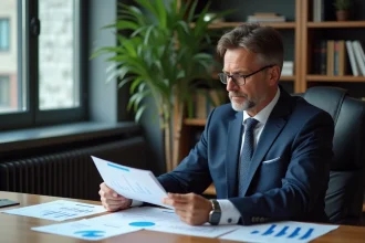 Homme d affaires en costume bleu dans un bureau professionnel