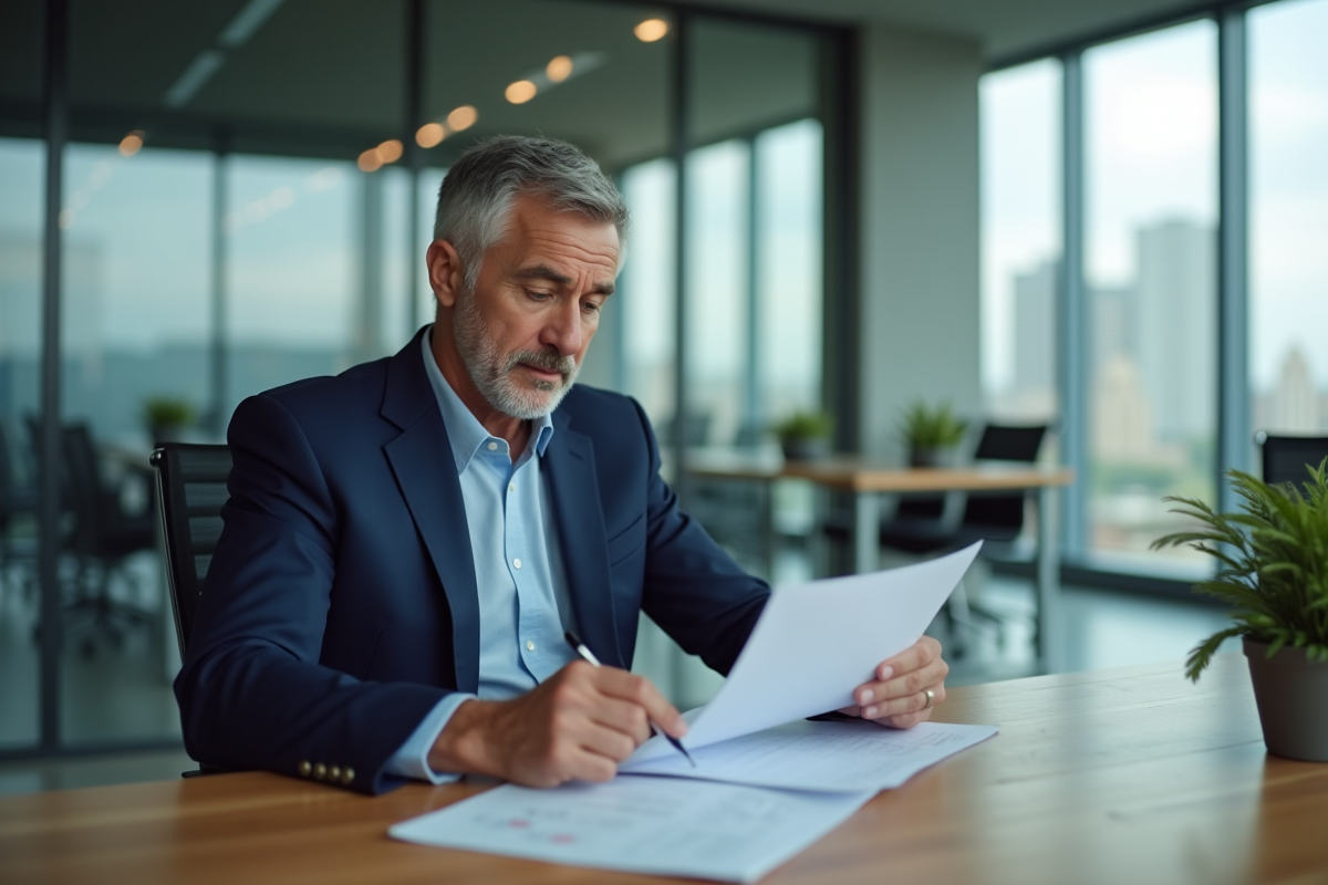 Homme d affaires en costume bleu dans un bureau moderne