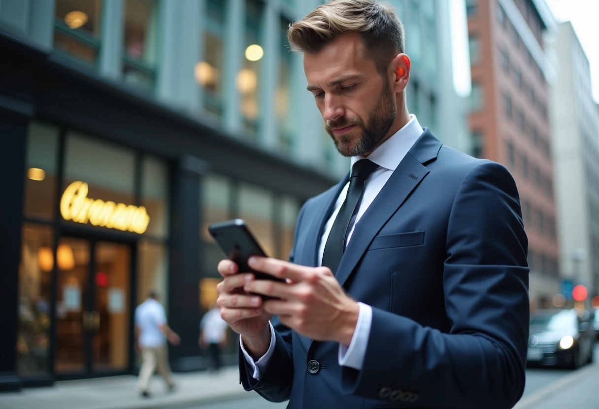 Homme en costume dans la ville pour l article
