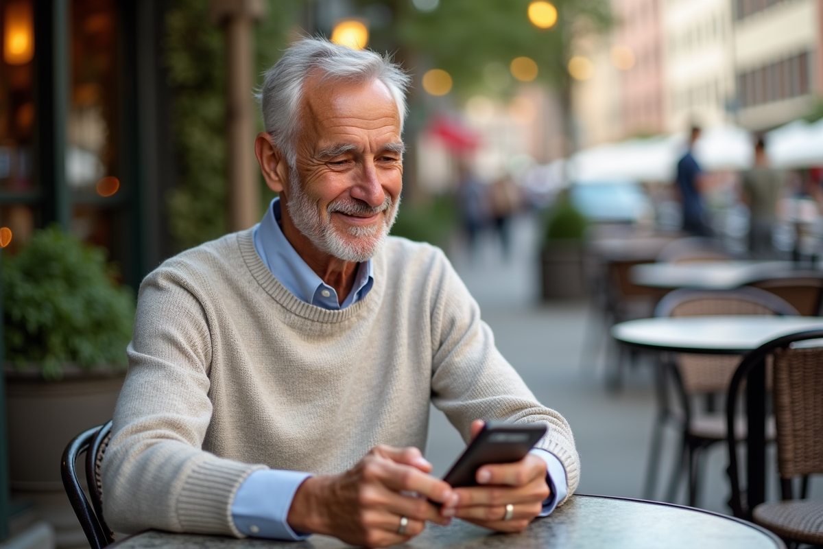 Homme d âge vérifiant une déclaration de compte au café