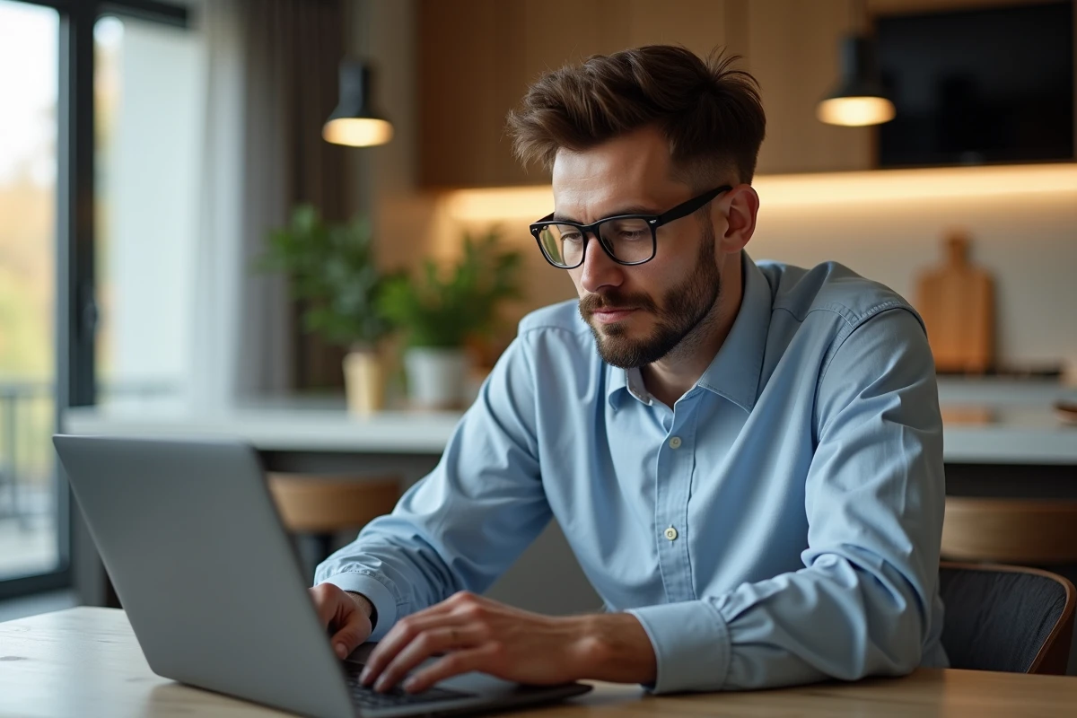 Homme concentré étudiant des graphiques de cryptomonnaie à la maison