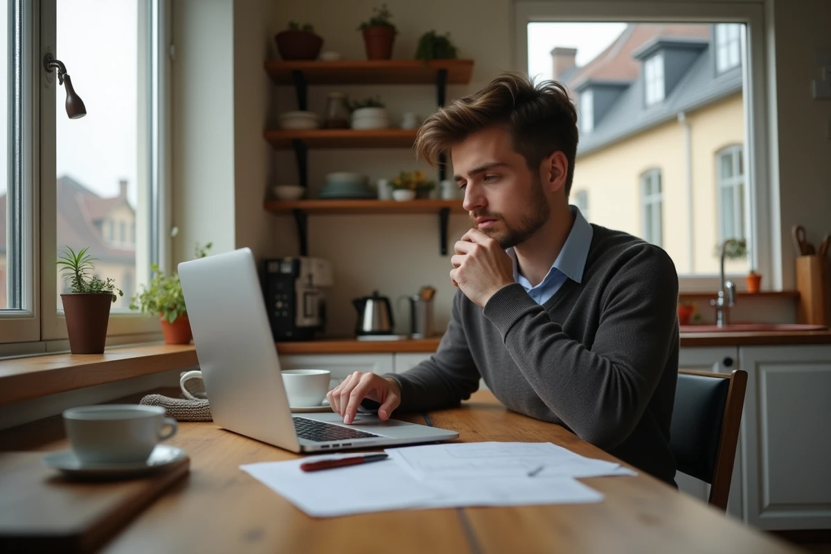 Homme détendu travaillant sur son ordinateur à la maison