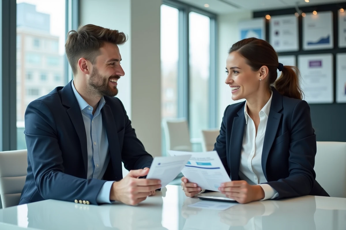 Homme discutant avec conseiller financier dans un bureau moderne