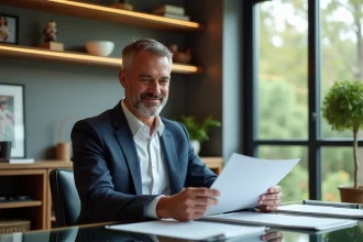 Homme confiant dans un bureau moderne pour l article
