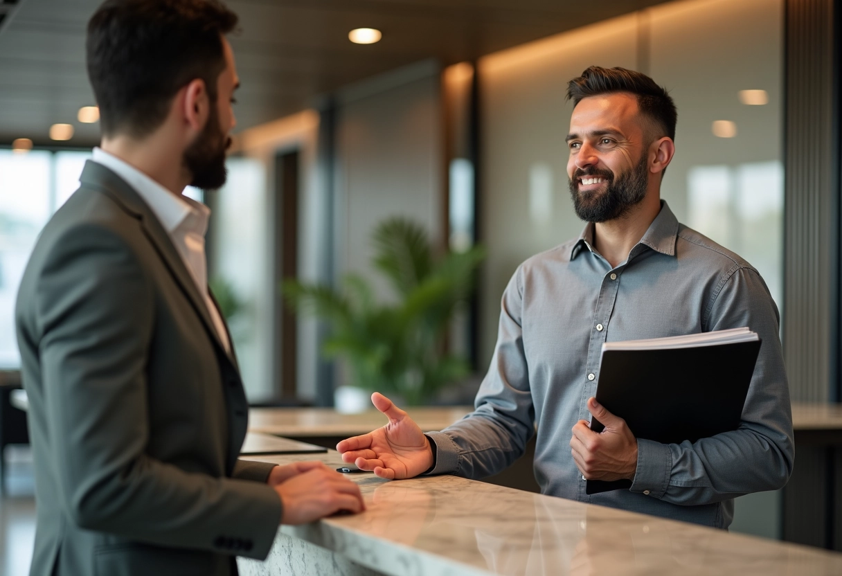 Homme discutant avec un conseiller bancaire dans une banque