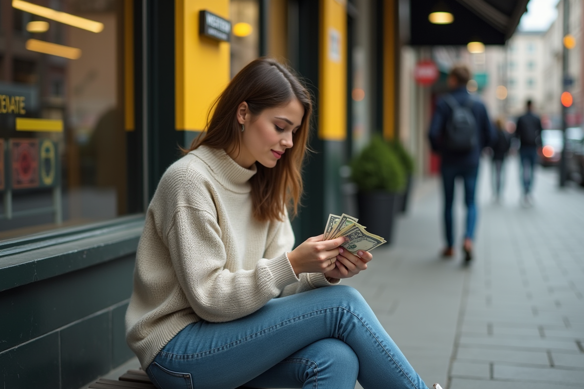 Jeune femme comptant de l