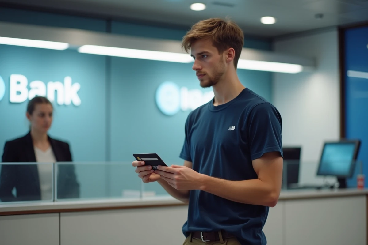 Jeune homme ouvrant son premier compte bancaire espace jeune dans une agence CA56