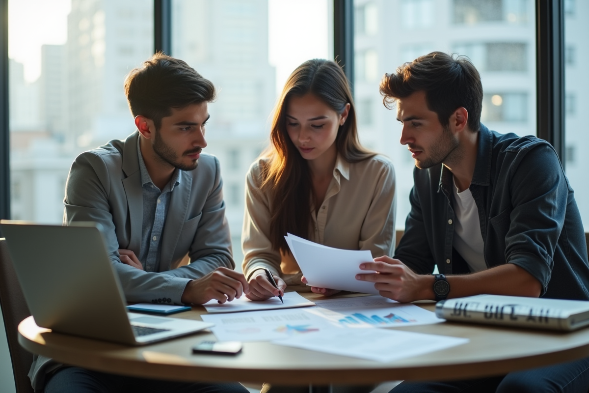 Groupe de jeunes entrepreneurs travaillant ensemble dans un espace de coworking