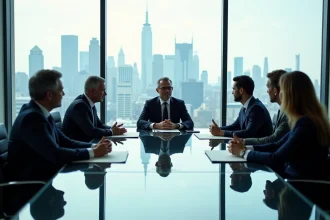 Groupe de leaders d'affaires internationaux en réunion