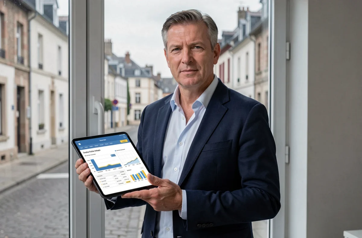Lionel Panazza, courtier en assurance dans la Loire, présentant des solutions à ses clients