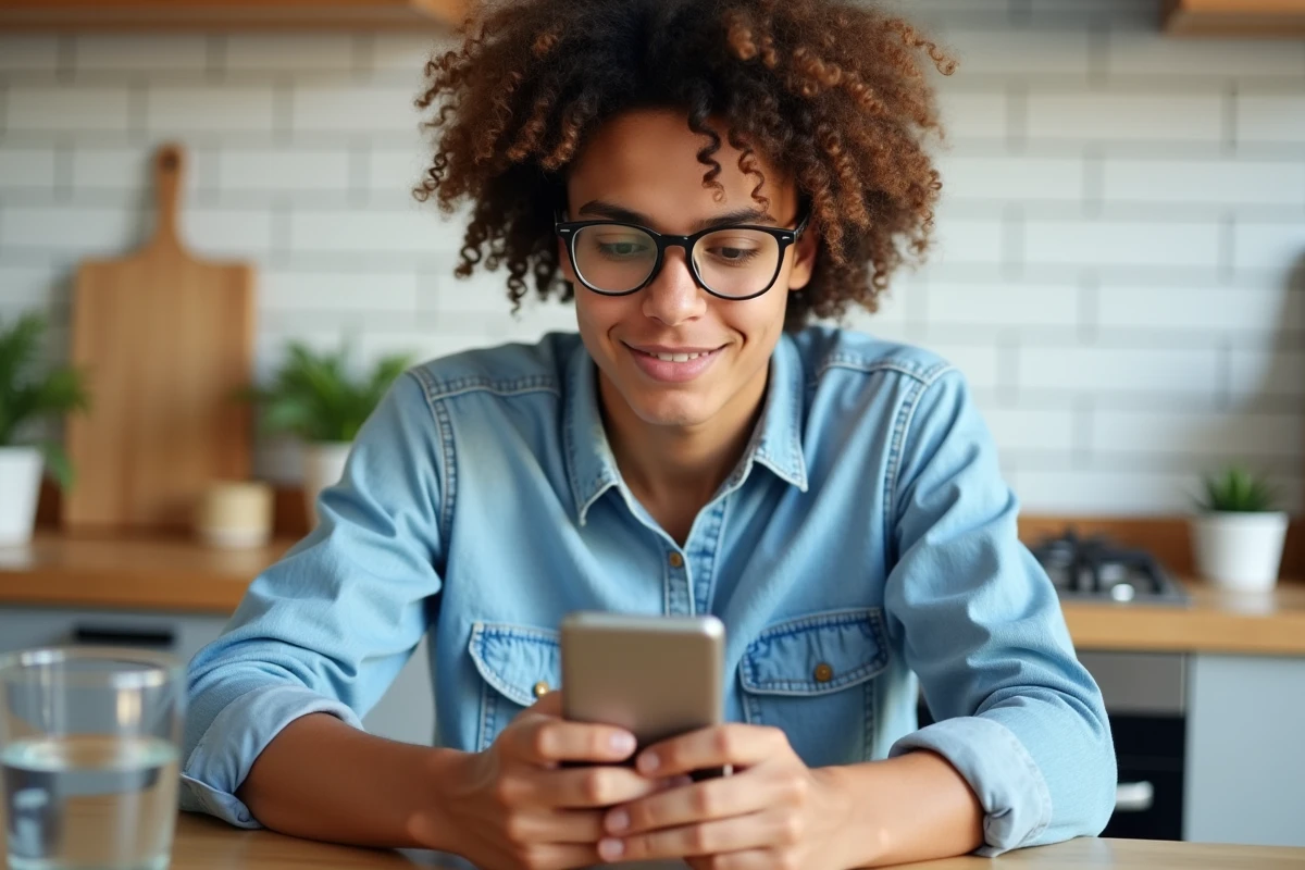 Jeune adulte utilisant son smartphone pour sa première connexion sur le site LCL particuliers