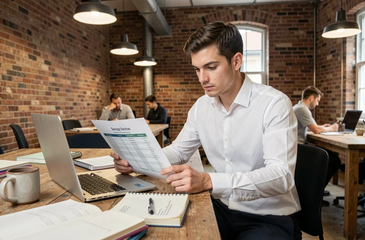 Jeune professionnel préparant une négociation salariale au-dessus du SMIC dans un espace de coworking