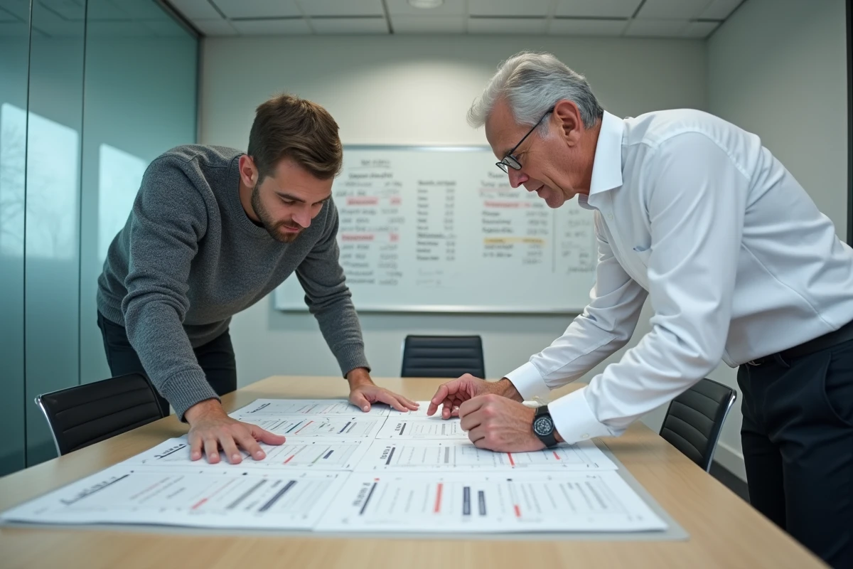 Dirigeant de PME et expert-comptable planifiant ensemble les échéances du bilan comptable 2026 autour d'un calendrier fiscal