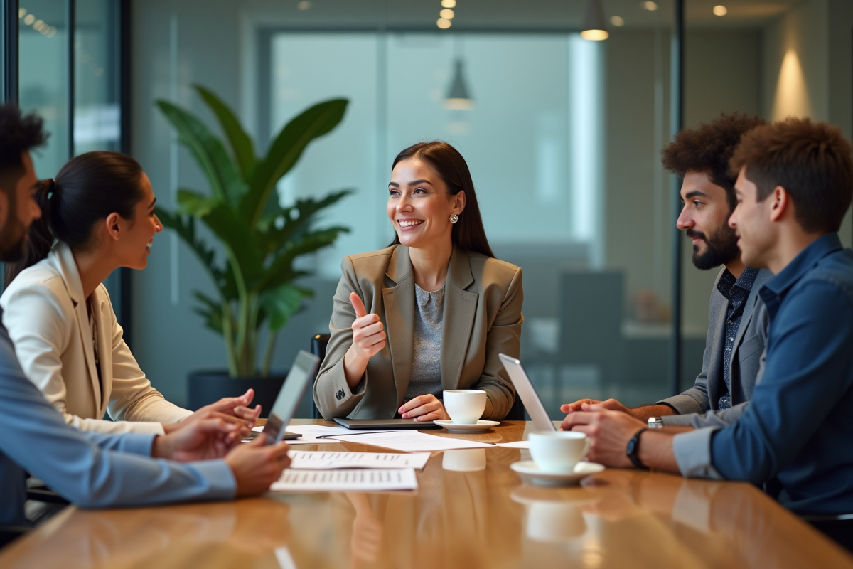 Groupe de professionnels en réunion autour d